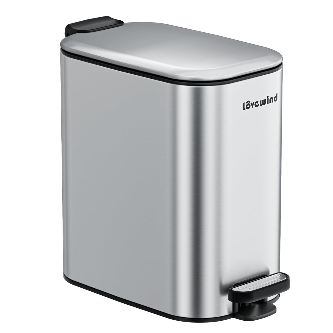 lovewind 6L Badezimmer Mülleimer, schmaler silberner Treteimer zum Platzsparen, kleiner Mülleimer fü