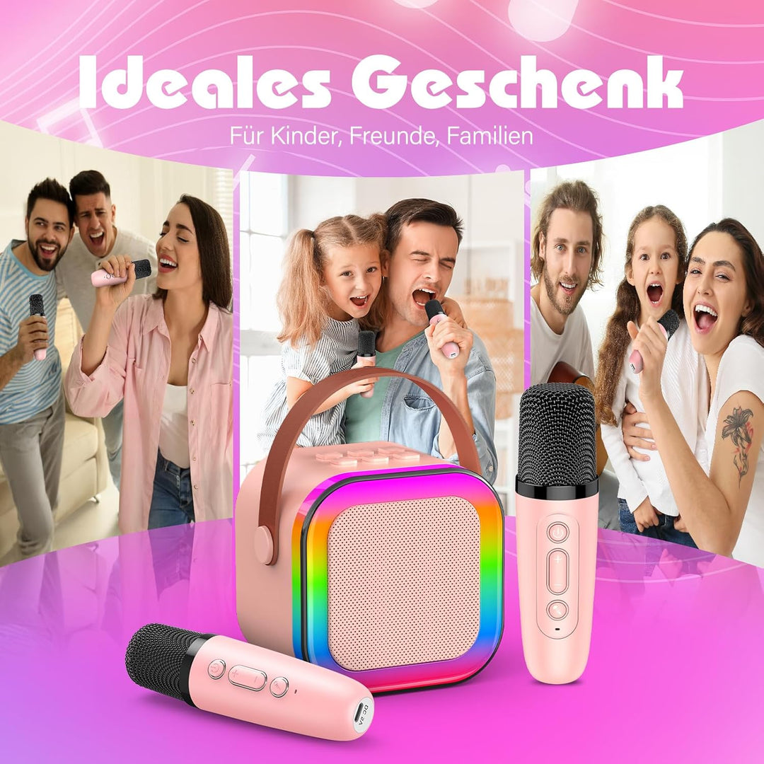 Karaoke Maschine mit 2 Mikrofon Kinder Bluetooth, Geschenk Spielzeug Mädchen 3-12 Jahre, Tragbarer K