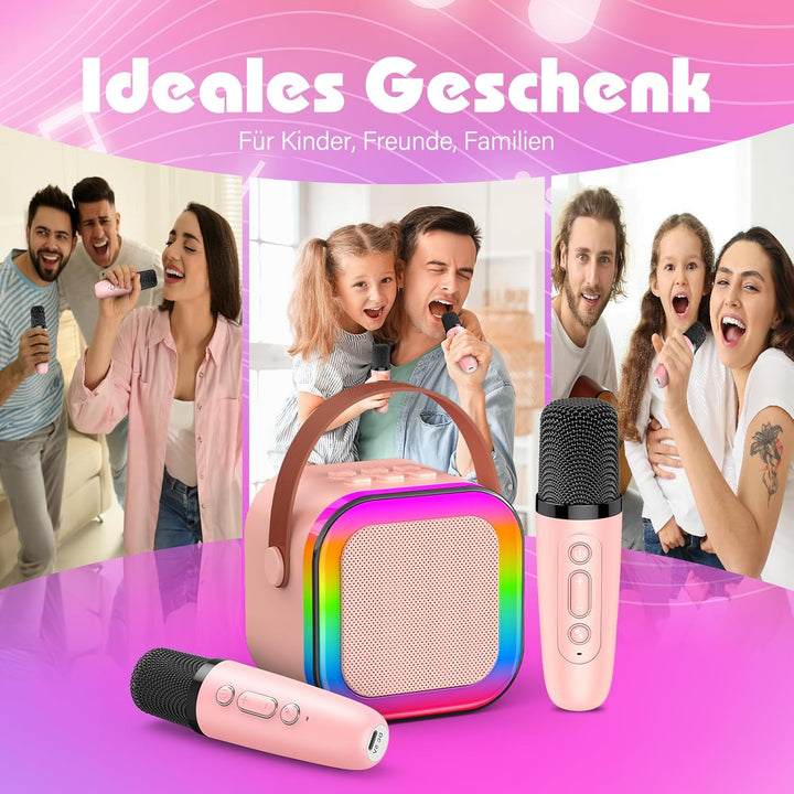 Karaoke Maschine mit 2 Mikrofon Kinder Bluetooth, Geschenk Spielzeug Mädchen 3-12 Jahre, Tragbarer K