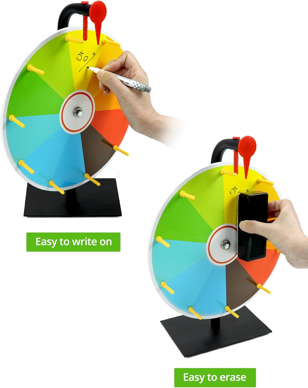 QWORK® 30cm Farbe Glücksrad mit Metallständer, Tischplatte Rouletterad 10 Slots zum Reinigen Abwisch
