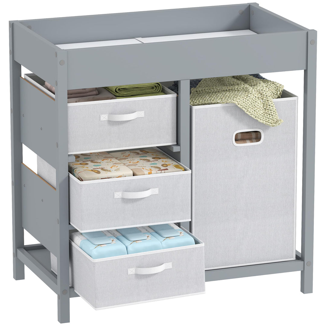 AIYAPLAY Wickeltisch mit 4 Schubladen, Wickelkommode für 0-12 Monate (max. 11kg), mit Matte, Säuglin