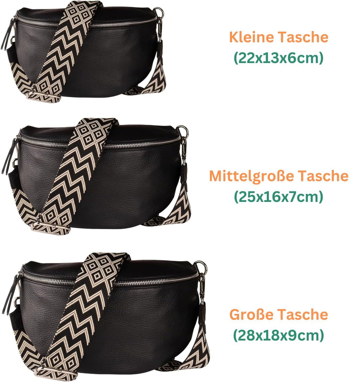 MIRROSI® Bauchtasche Damen, Echtleder, Made in Italy, Umhängetasche, Brusttasche, Crossbody Bag (1 T