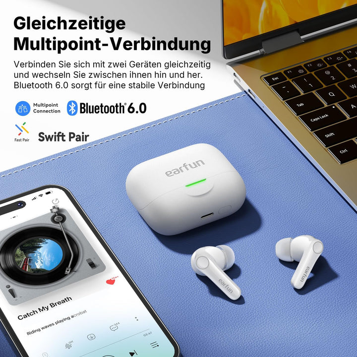 EarFun Air Pro 4+ Bluetooth Kopfhörer mit Noise Cancelling, Hybrid-Treibersystem, Hi-Res Audio, aptX