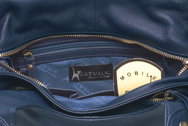 Catwalk Collection Handbags - Damen Leder Schultertasche - Handtasche Mittelgross mit Viele Fächer -