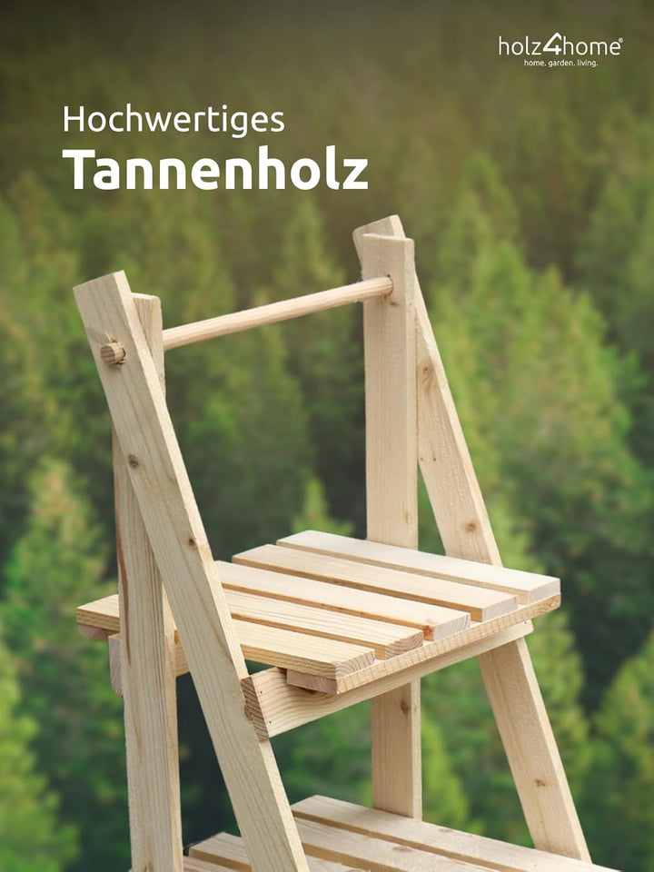 holz4home® Pflanzleiter mit 4 Ablagen I Grösse: 52,5 x 109 x 35 cm I Blumentreppe aus Tannenholz hel