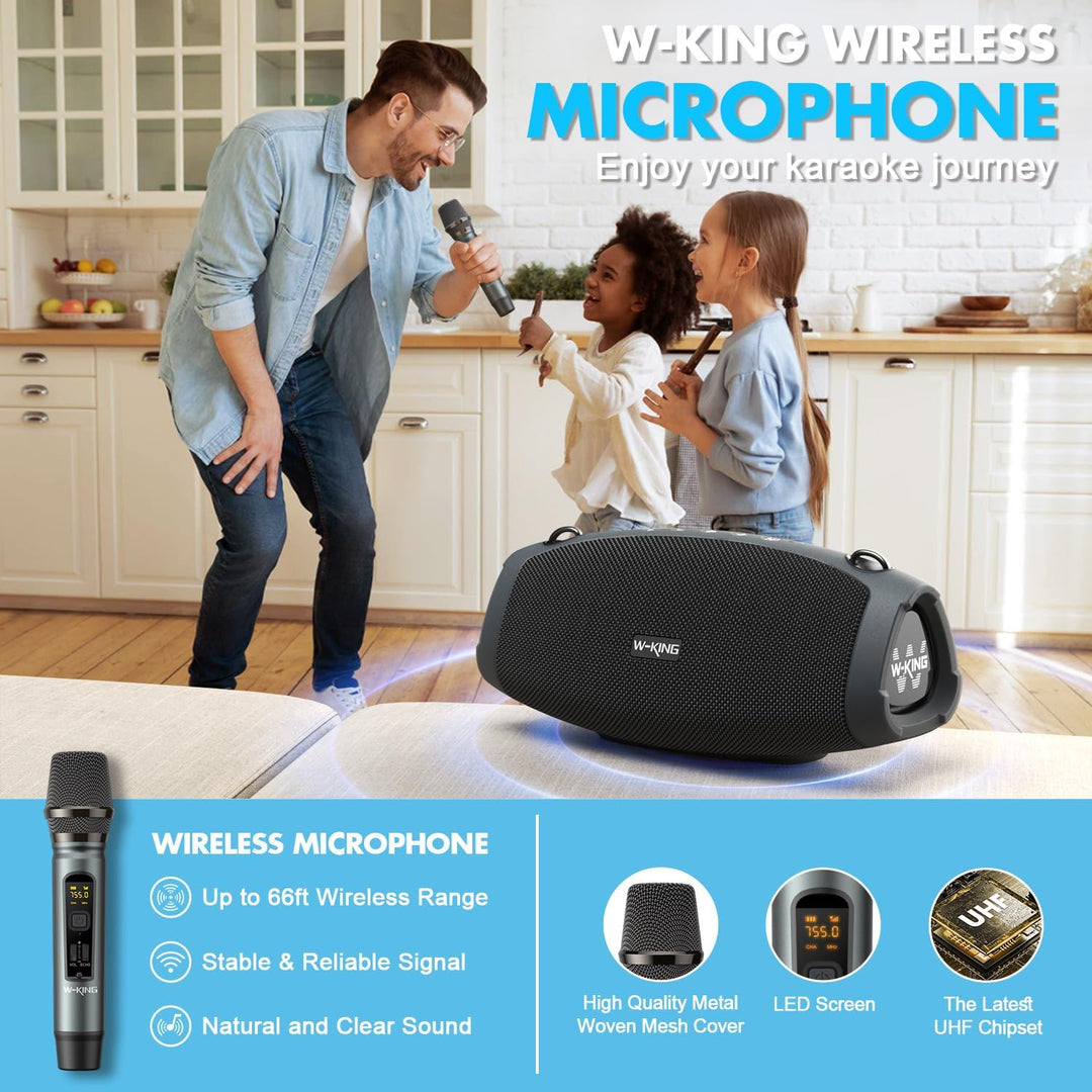 W-KING Bluetooth Lautsprecher Gross mit kabellosem Mikrofon,(120W Peak) 70W IPX6 Tragbare Outdoor La