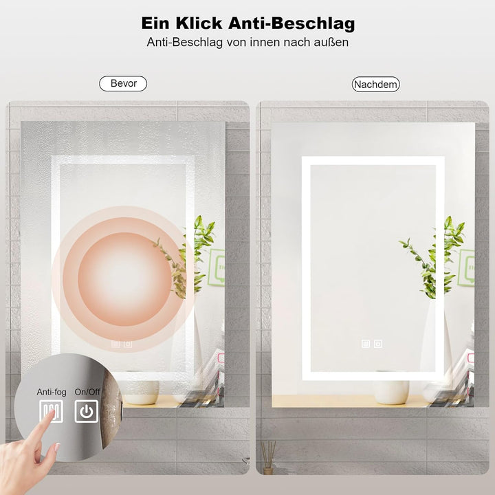 Beleuchteter Spiegelschrank für Badezimmer, LED-Spiegelschrank mit Antibeschlagfunktion, Wandmontage