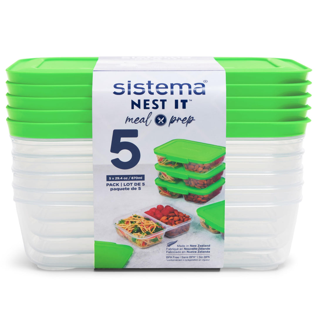 Sistema Nest IT Frischhaltedosen Meal Prep Boxen | 870 ml luftdichte Vorratsdosen mit Zwei Fächern u