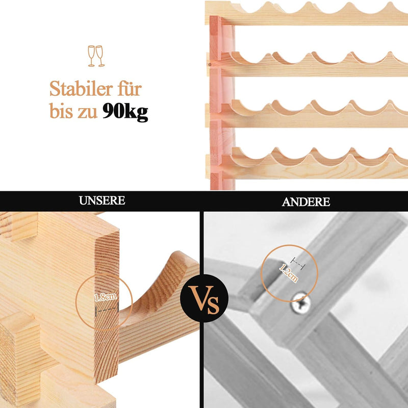 COSTWAY Weinregal Holz, Stapelbares Weinständer mit 6 Ebenen für 72 Flaschen, Flaschenregal Holzrega