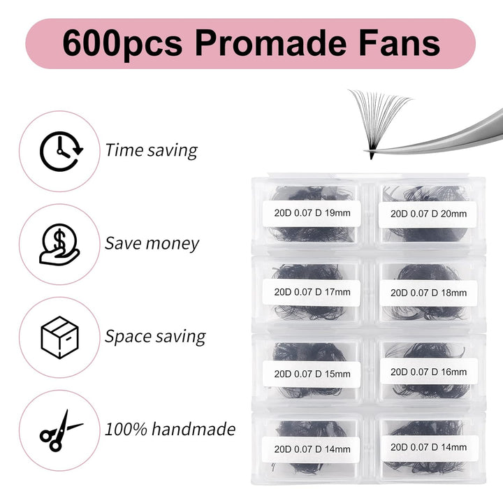 FADLASH 2024 Version Wimpern Extension Vorgefertigte Fächer Premade Professionell Mixed 600pcs 20D 1