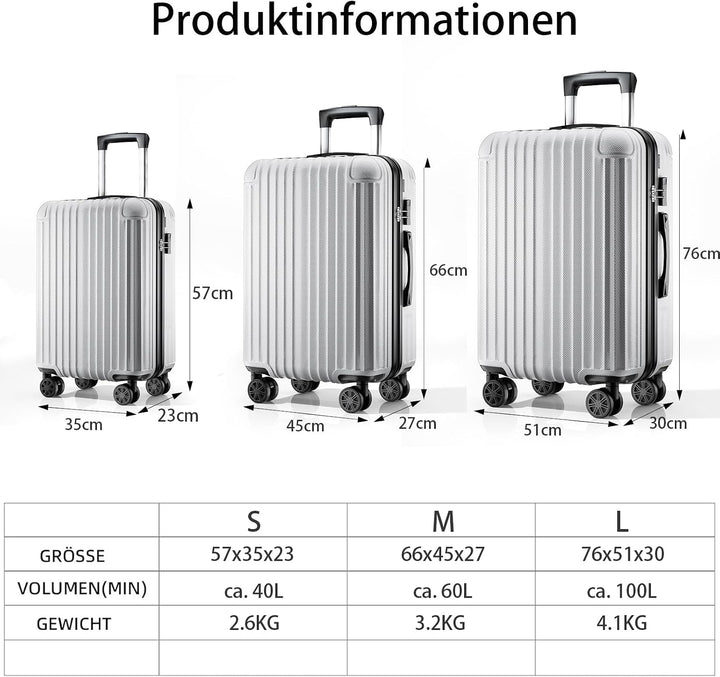 Voyager Reisekoffer L aus ABS, 360°-Doppelrollen, Silber | Ca. 100 L Volumen, viel Stauraum, Zahlens