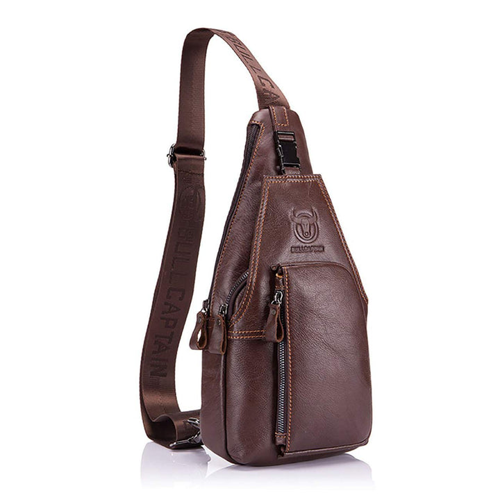 BULLCAPTAIN Tasche Leder Herren Sling Bag, Umhängetasche, Brusttasche, Rucksack zum Wandern, Radfahr