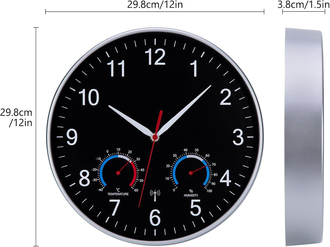 Wanduhr Funk Uhr Mit Temperaturanzeige und Luftfeuchtigkeit Funkuhr Wand Lautlos 30cm Funkwanduhr Mo