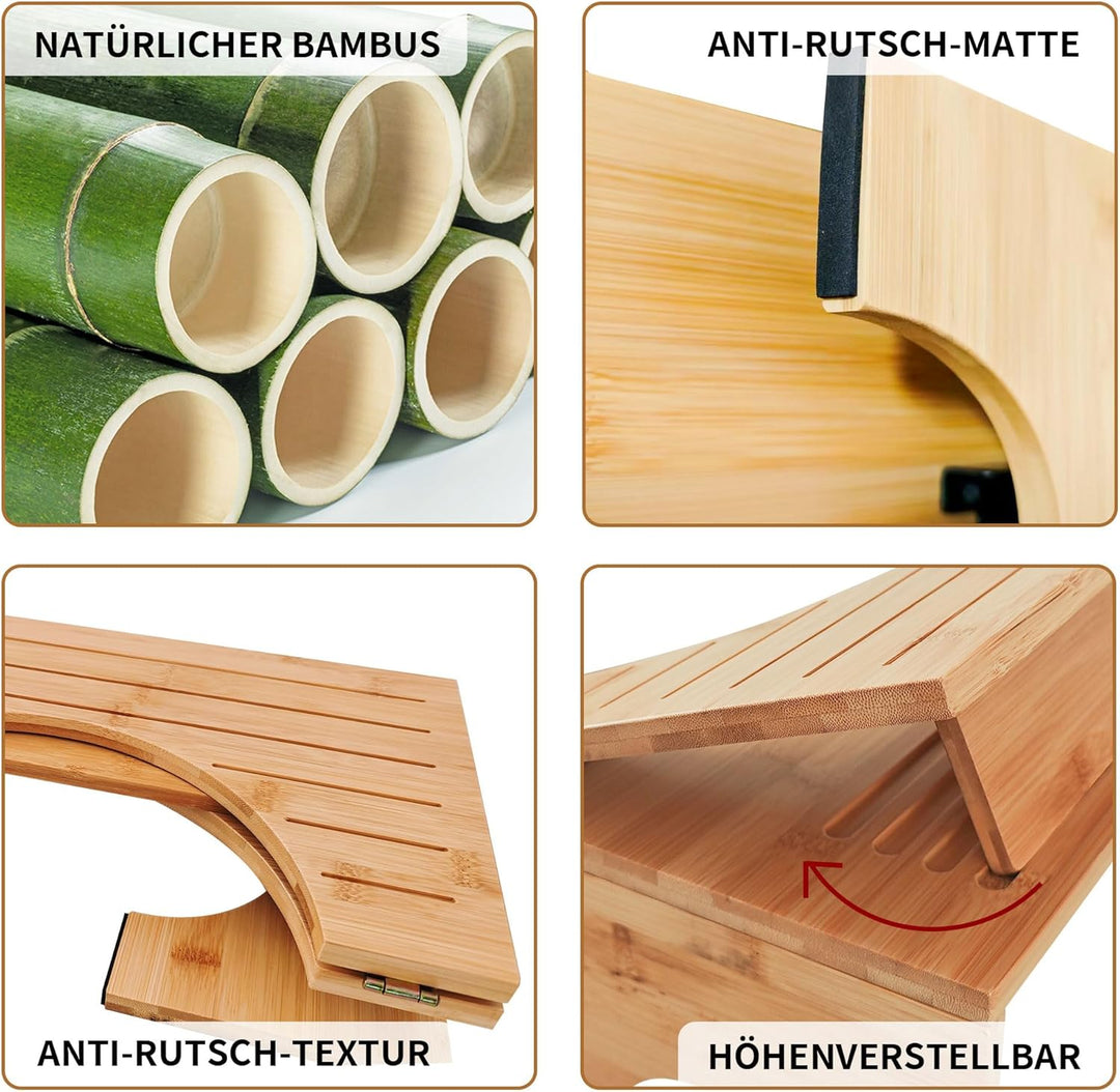 Toilettenhocker Klappbar Aus Bambus – Ergonomischer Klohocker FÜRs Badezimmer Mit 4 Gänge Neigungsve