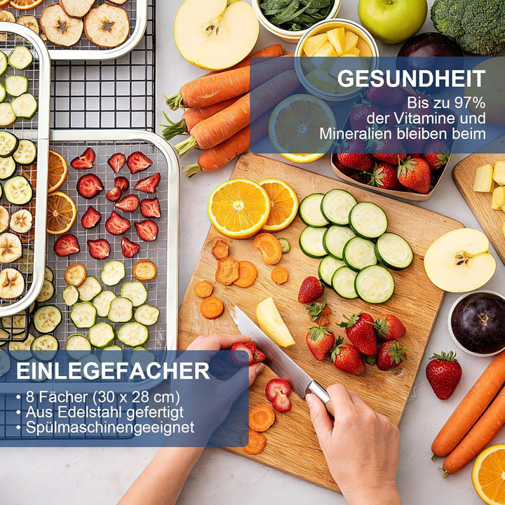 Trintion Edelstahl Dörrautomat 700W – Dörrgerät mit Edelstahlgitter, 30°-85°C, 6700 cm² Dörrfläche –