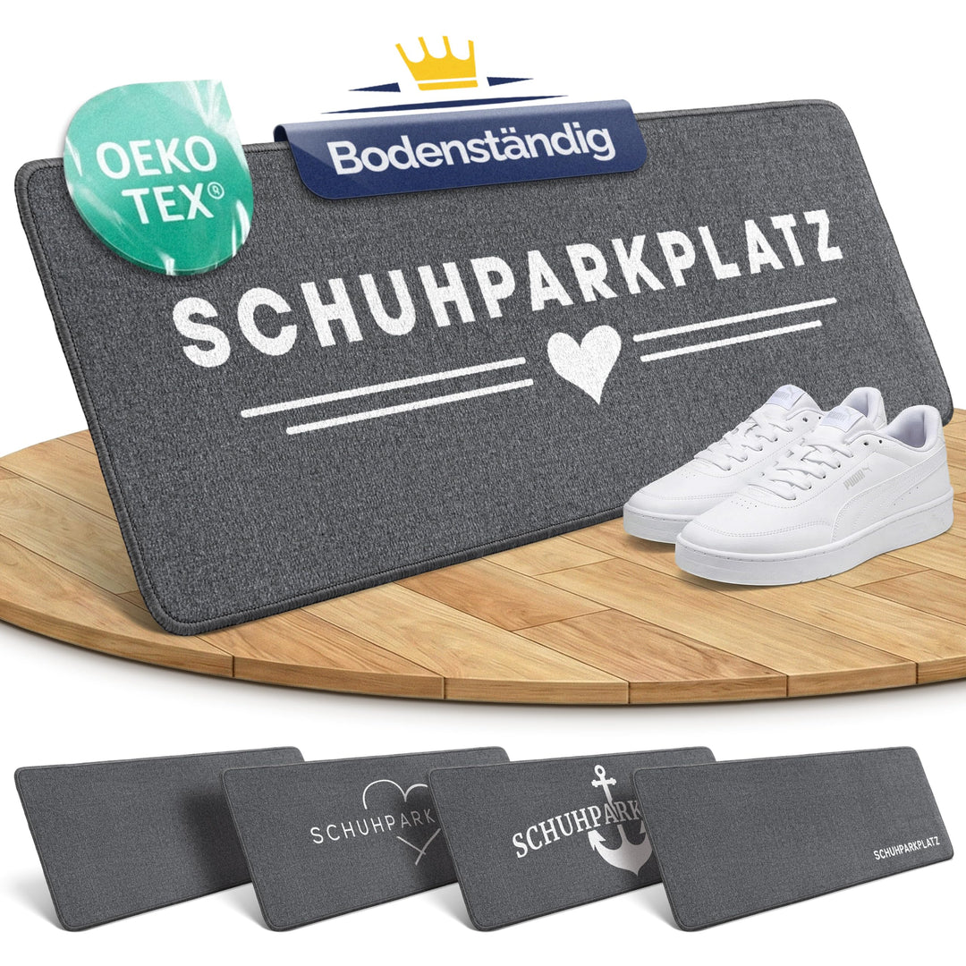 Bodenständig Schuhparkplatz Fussmatte Grau 100x33 cm – rutschfeste Schuhmatte & Waschbarer Schuhtepp