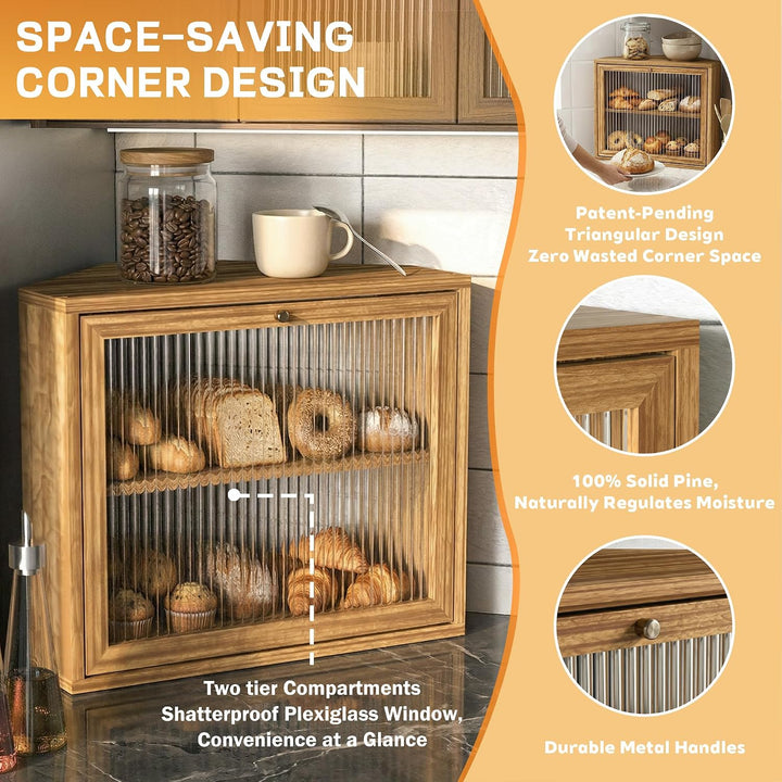 Brotkasten, 2 Etagen Holz Brotaufbewahrung, Gross Brot-Aufbewahrungsbox, Luftdichte Brotbox, Brothal
