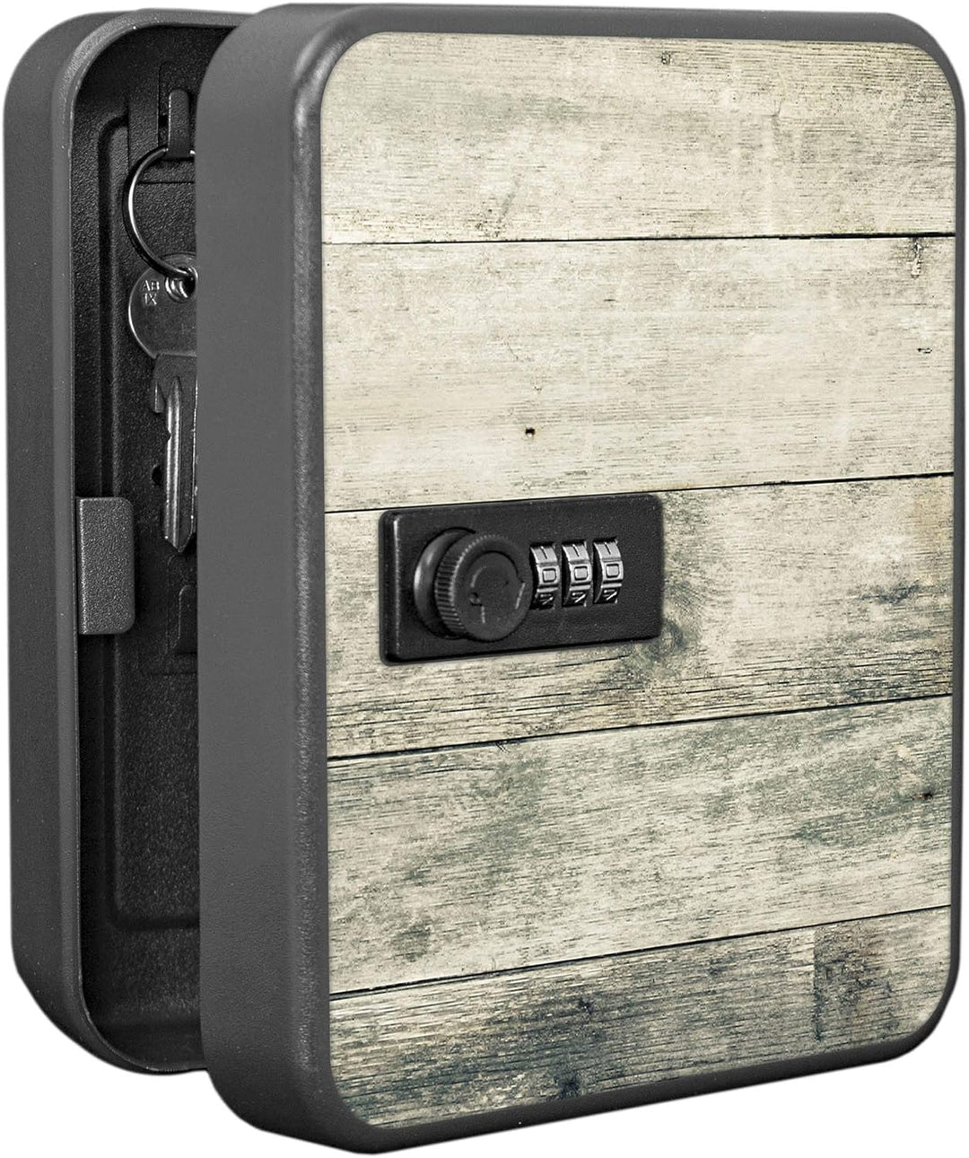banjado® Burg-Wächter® abschliessbarer Schlüsselkasten mit Motiv Graue Planken für 20 Schlüssel - Sc