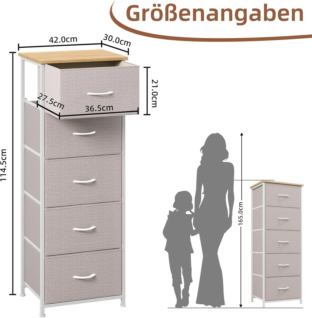 Somdot Kommode mit Schubladen aus Stoff für Schlafzimmer, Kommode Wohnzimmer Flur, Komodenschrank Sc