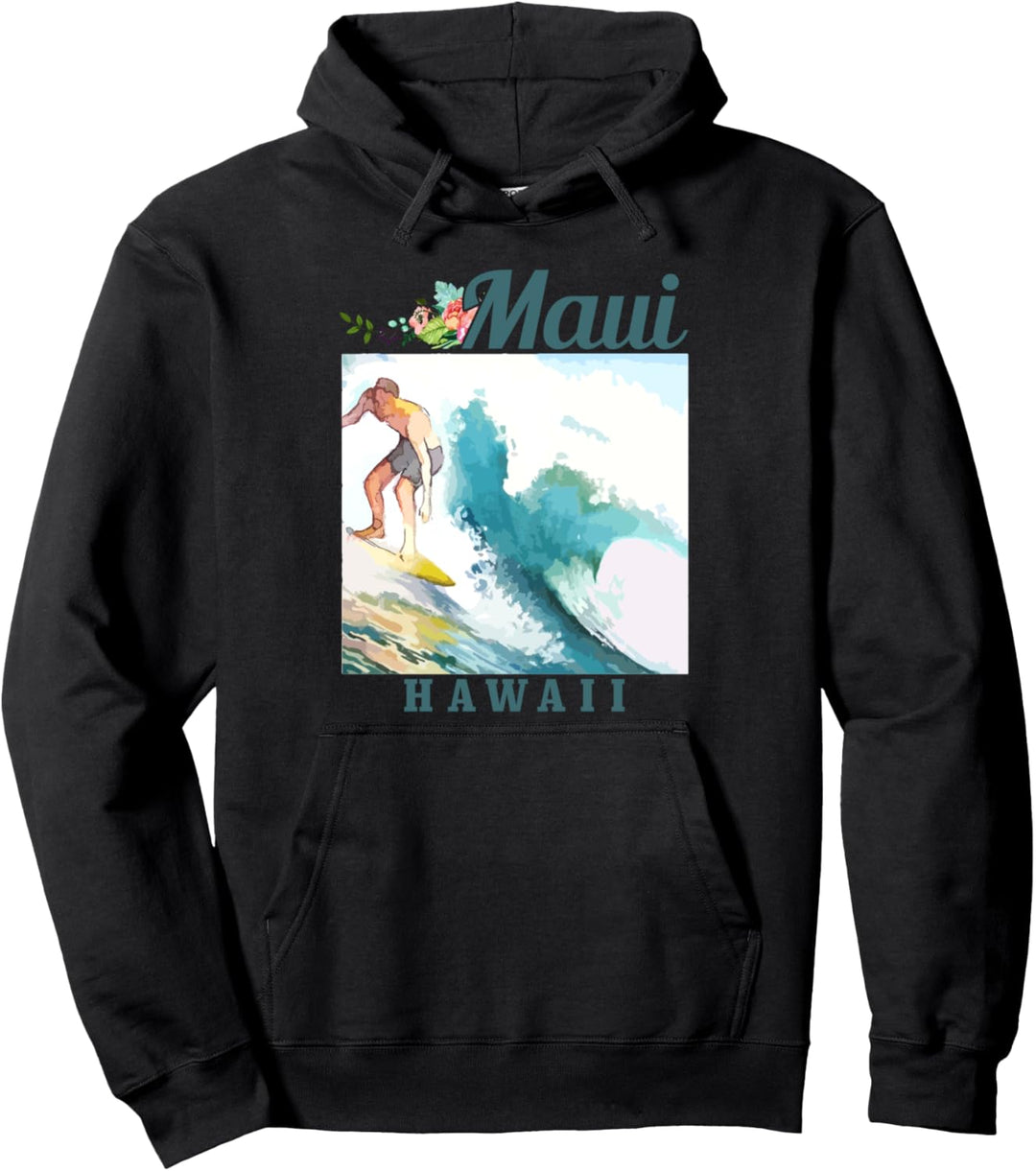 Maui Hawaii Surfing Vintage Surfer Pullover Hoodie