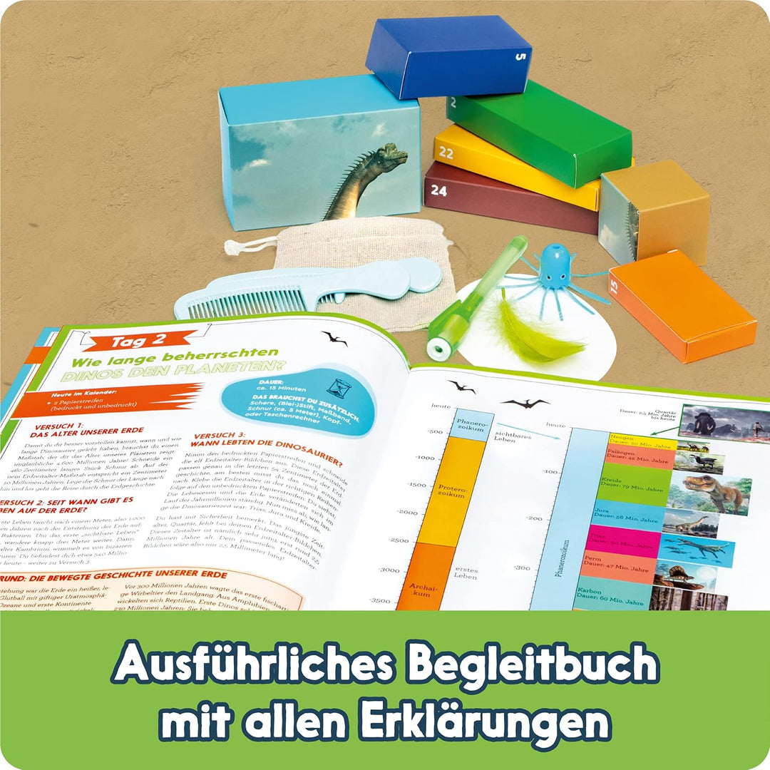 FRANZIS 67205 - GEOlino Adventskalender Dinosaurier entdecken und erforschen, 24 spannende Experimen