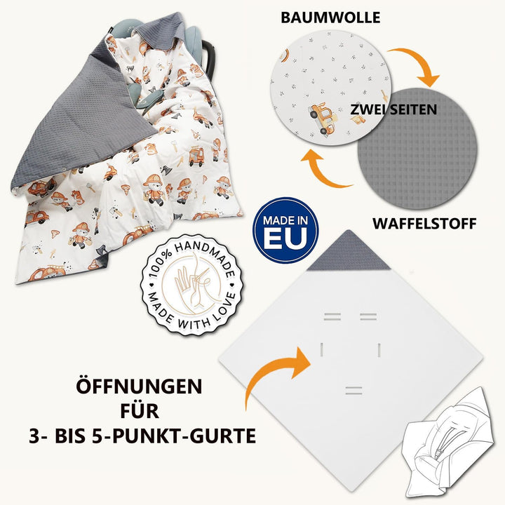 Baby Einschlagdecke Doppelseitig 86x86 cm Baumwolle-Wafellstoff für Kinderwagen und Babybett (Mint W