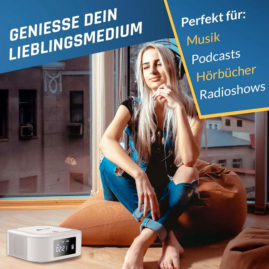 KLIM Boombox E1 Radio mit CD Player - BASS Boost mit Tieftöner - FM, MP3, Bluetooth, AUX, USB, Kompa