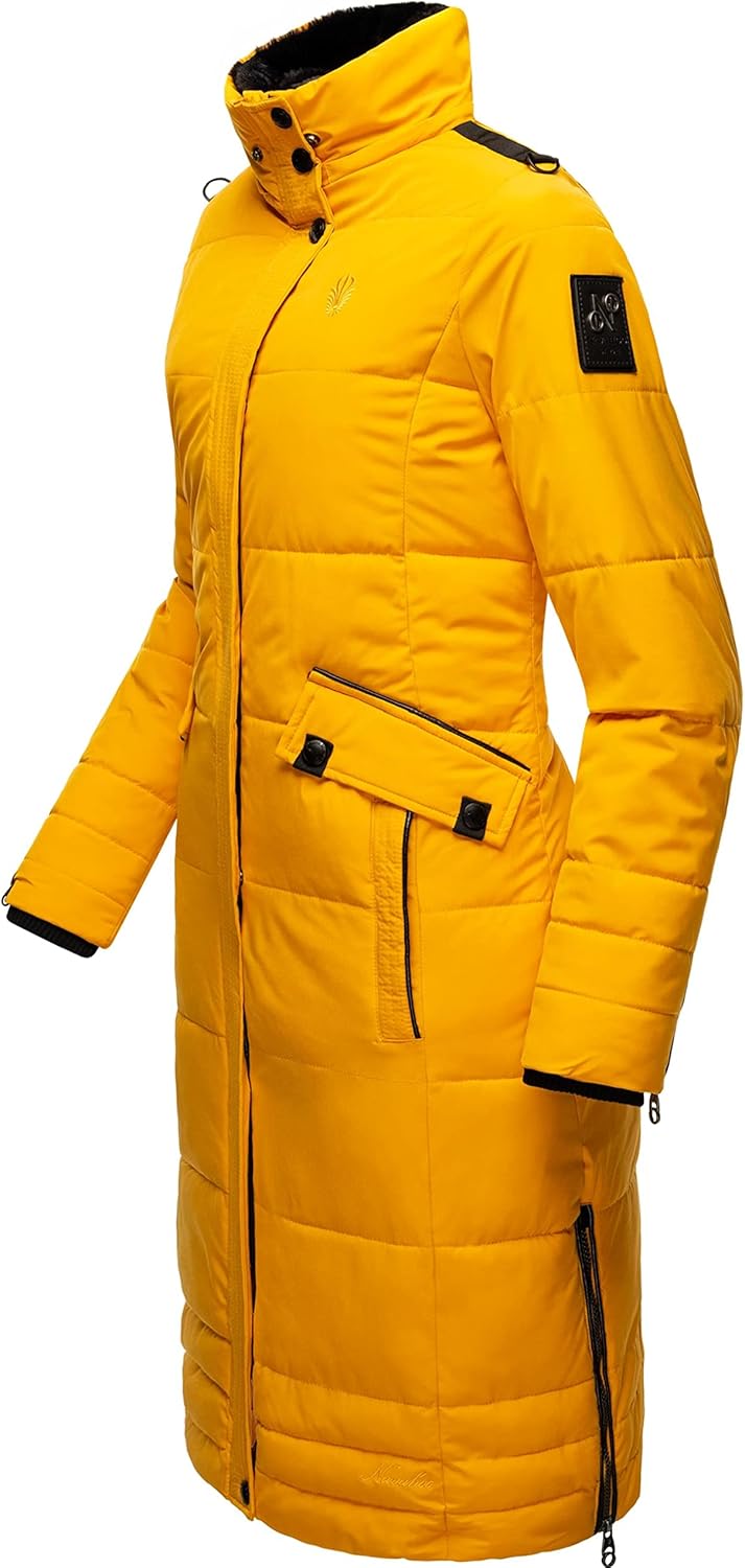 Navahoo Damen Wintermantel Warmer Steppmantel lang mit Abnehmbarer Kapuze Fahmiyaa XS-3XL XS Gelb, X