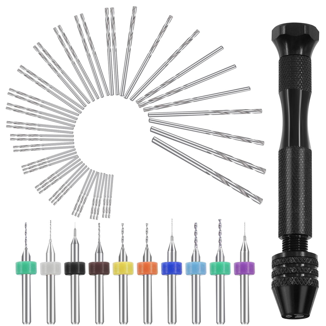 Swpeet 57 Stück Handbohrer Set enthalten Pin Vise Handbohrer, 46 Stück Spiralbohrer und 10 Stück Min