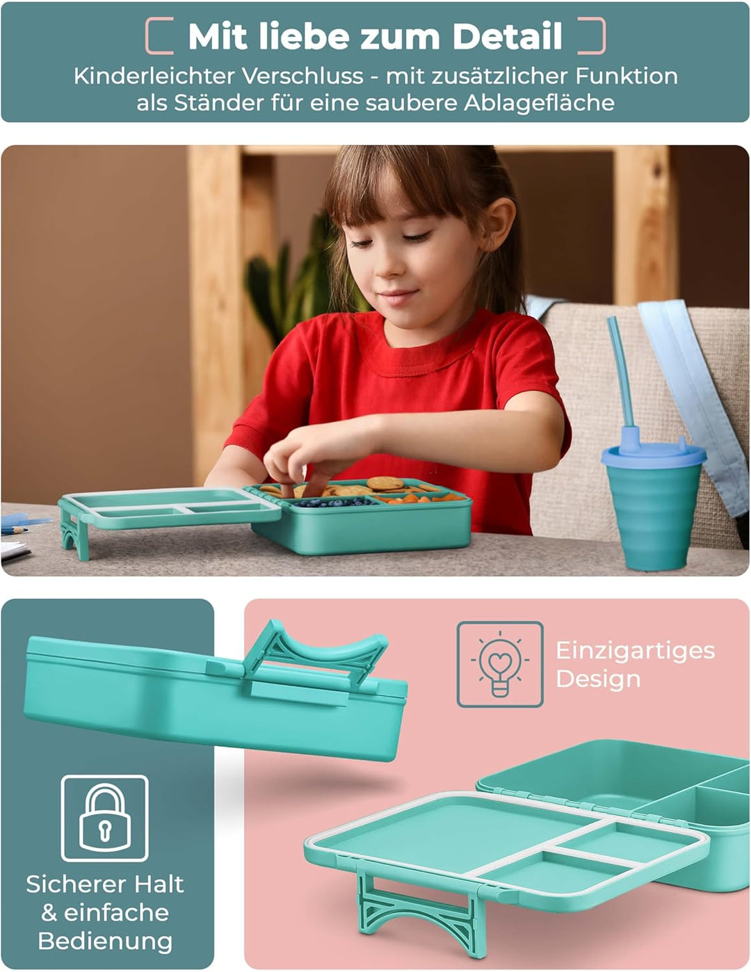 My Vesperbox® Brotdose für Kinder mit Fächern Liv [MADE IN GERMANY] - Lunchbox mit Trennfächern - Be