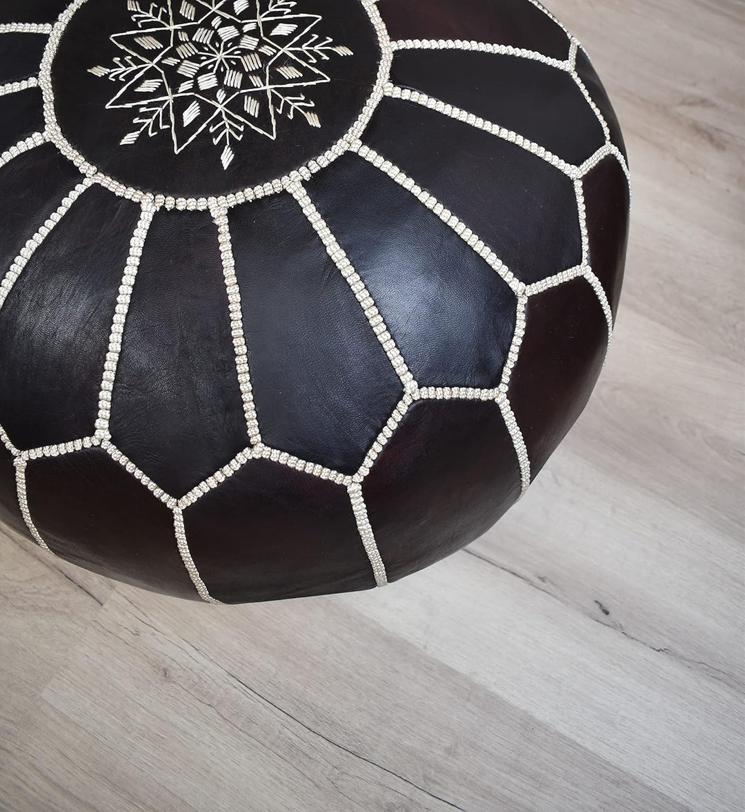 Poufs&Pillows Premium Echt Leder Pouf - Handgefertigt - gefüllt geliefert - Ottoman Sitzsack Fusshoc