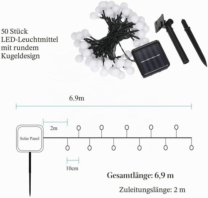 Tomshine Solar Lichterkette Aussen 50Leds, 6,9 Meter Solar Lichterkette Aussen mit 50 LED Kugel, 8 L