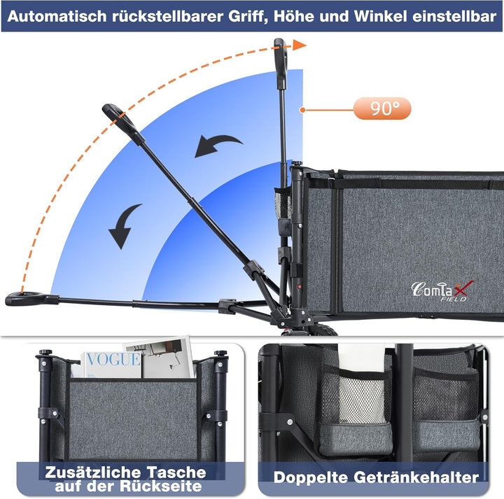 COMLAX FIELD Bollerwagen Faltbar mit Grosse All Terrain Räder, 120L 100KG Klappbarer Bollerwagen mit