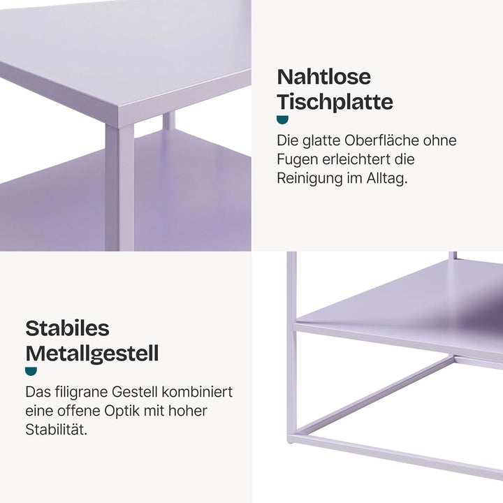 [en.casa] Couchtisch Solund Beistelltisch Metall Lila Wohnzimmertisch mit Stauraum 90 x 60 x 45 cm S