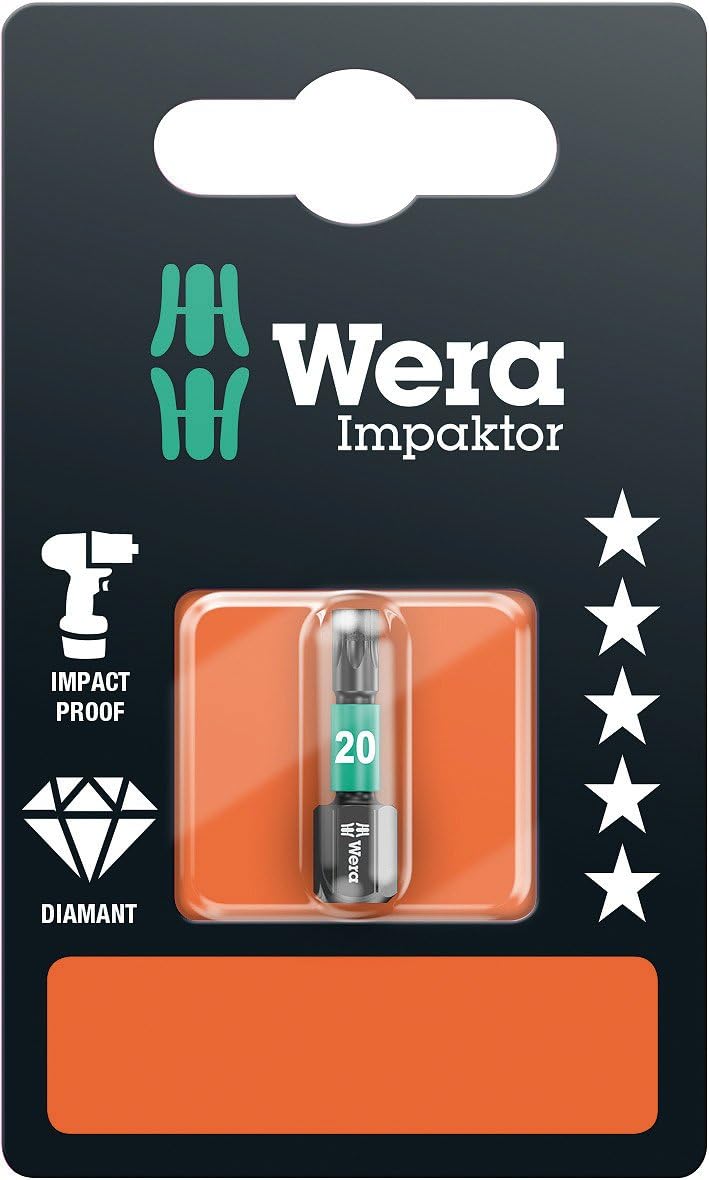 Wera 867/1 IMP DC Impaktor Bits SB TX 20, TX 20 x 25 mm, Wera 05073924001 (Packung mit 2) 8 x 4 x 1