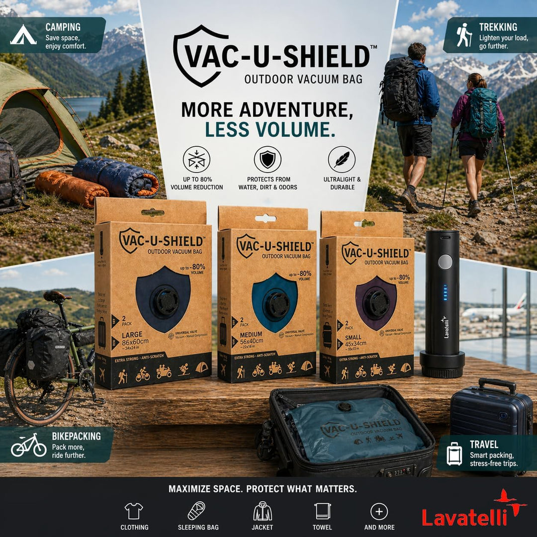 Vac-U-Shield 6 Vakuumbeutel + Vac-U-Pump, 3 Grössen S M L, Outdoor-Set | 6 Outdoor-Beutel (S M L) +