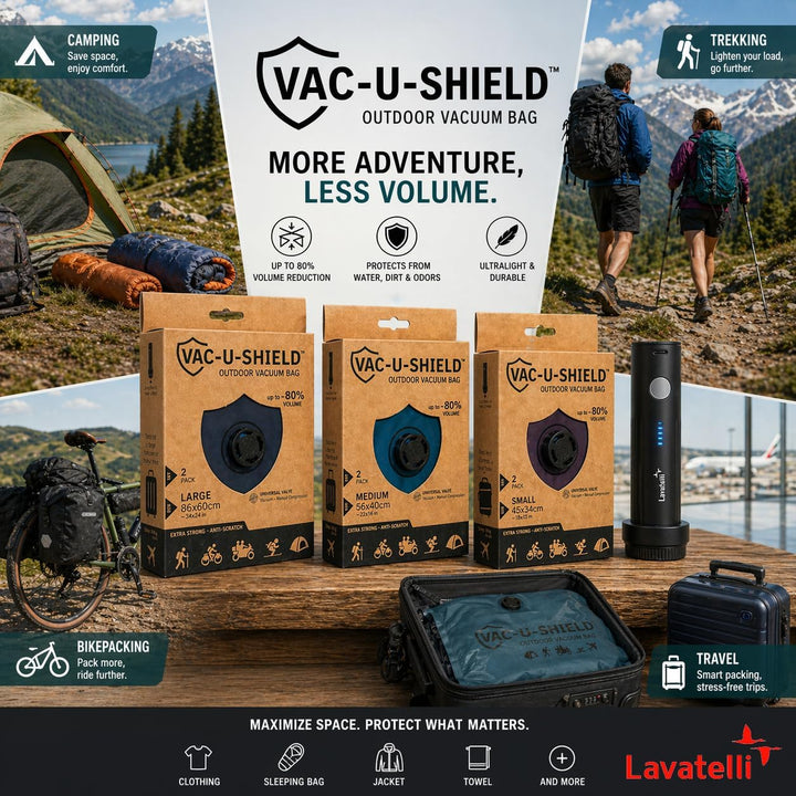 Vac-U-Shield 6 Vakuumbeutel + Vac-U-Pump, 3 Grössen S M L, Outdoor-Set | 6 Outdoor-Beutel (S M L) +