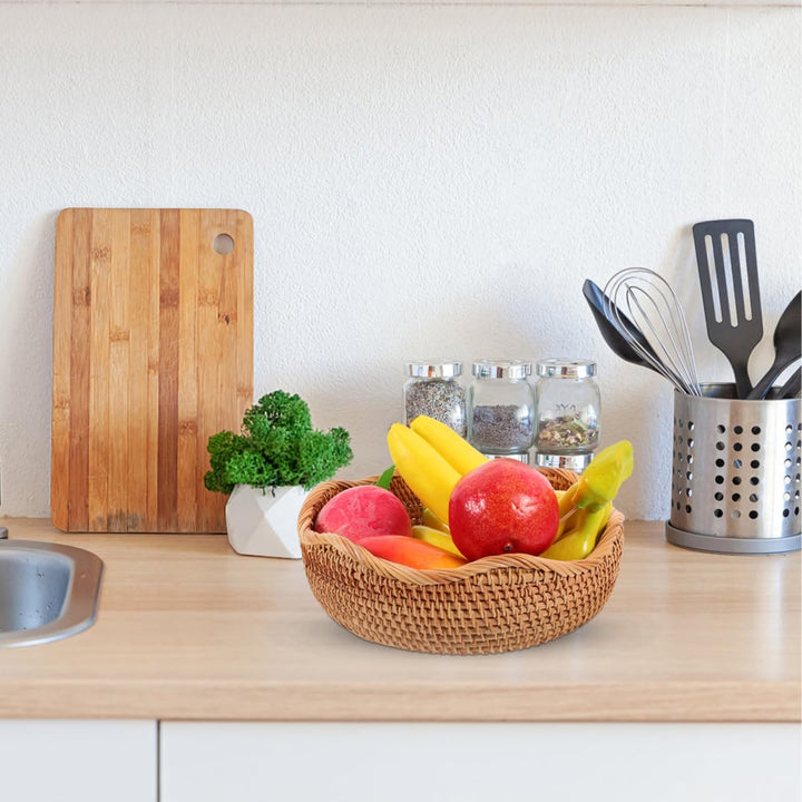 Runder Geflochtener Rattan Brotkorb 9.96X9.96X3.11In Vielseitiger Aufbewahrungskorb Für Brot Obst Sn