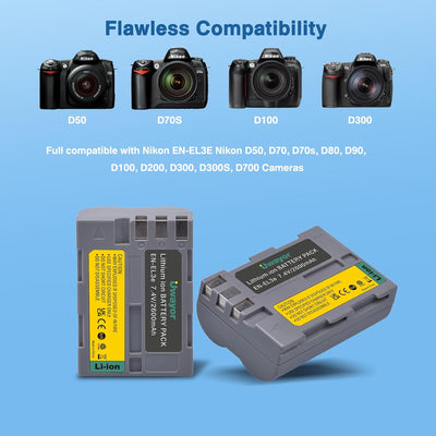 Uwayor EN-EL3e Kamera Akku 2600mAh Ladegerät Set Ersatz Akku Kit USB Dual Slot Batterien Ladegerät f