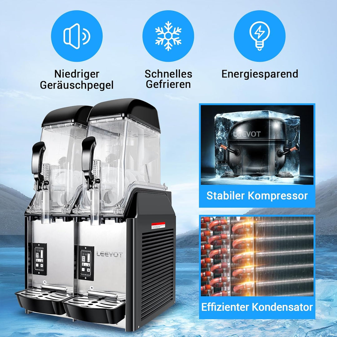 LEEVOT Kommerzielle Slush Maschine - 2 Tanks 24 Litres Margarita-Maker, 890W Edelstahl-Gefriergeträn