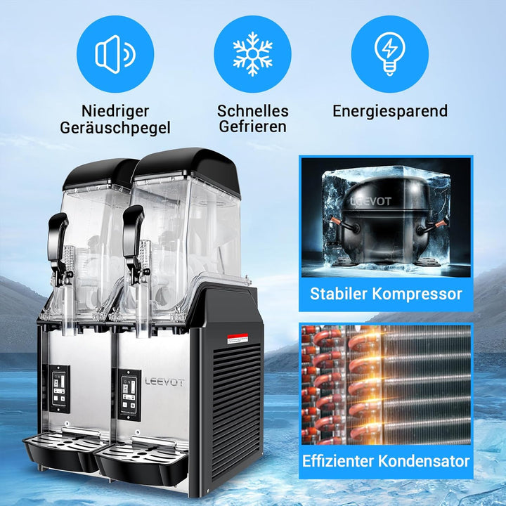 LEEVOT Kommerzielle Slush Maschine - 2 Tanks 24 Litres Margarita-Maker, 890W Edelstahl-Gefriergeträn