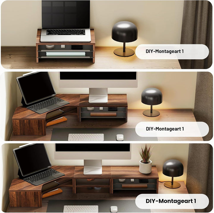 Fenge Monitorständer, Monitorerhöhung mit Ablage, Holz und Metall, Schreibtisch-Organizer für Zuhaus