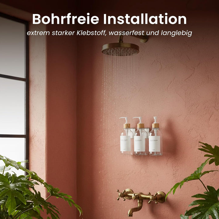 MAISONOVO Bohrfreier Shampoo-/Seifenspender für Duschwand, 3 Kammern mit Wasserdichten Etiketten, 3