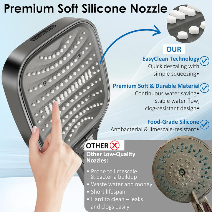 Duschkopf Gross Hochdruck – XXL Regenduschkopf mit 8 Strahlarten, Wassersparende Handbrause für Luxu