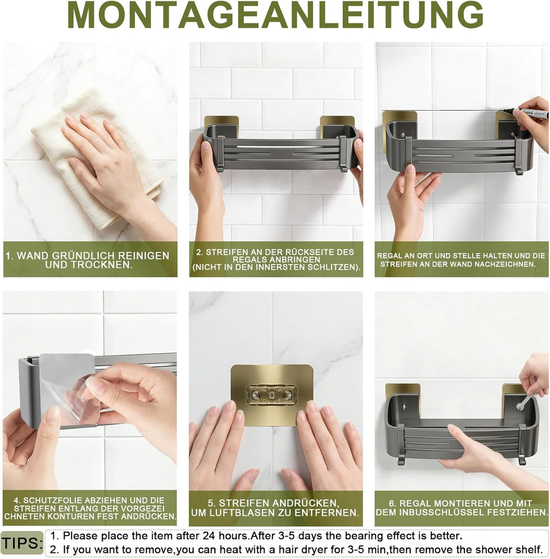 Sufdari Duschablage Ohne Bohren, Wasserdichter und Rostfreier Duschregal, Badezimmer Regal Organizer