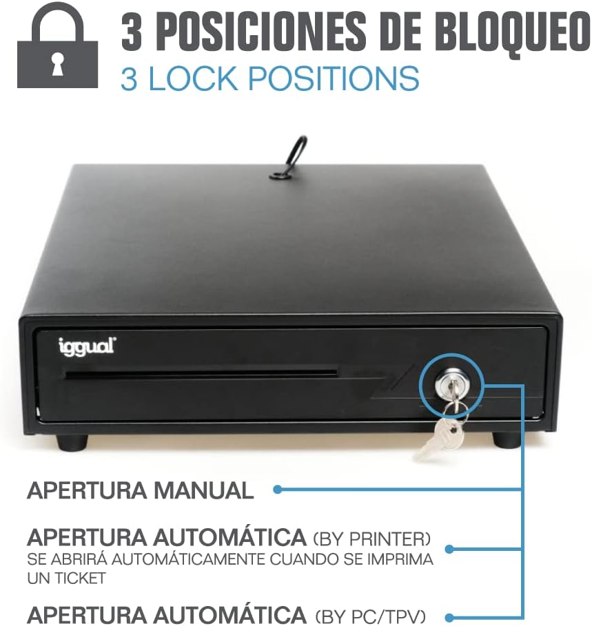 iggual - Geldkassette Abschliessbar IRON - 10 | Kassenschublade mit automatischer oder manueller Öff