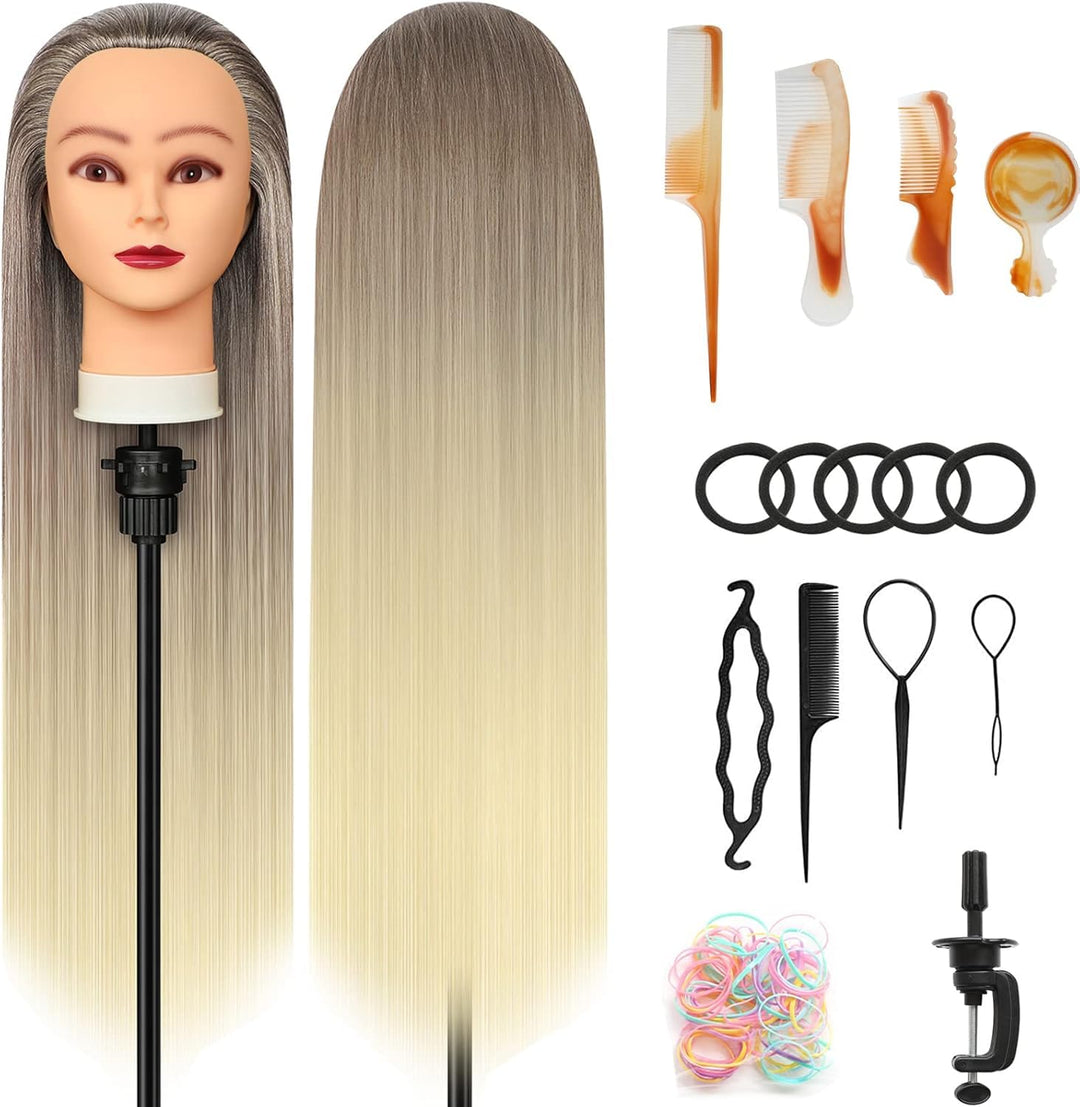 Trainingsköpfe, 28 inch Frisierkopf für Frisöre 100% Synthetikfaser-Haar Übungskopf,mit DIY Stricken