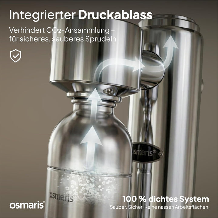 Wassersprudler aus hochwertigem Edelstahl - Design Soda Maker inkl. 2x 1,1 L Edelstahlflaschen - ges