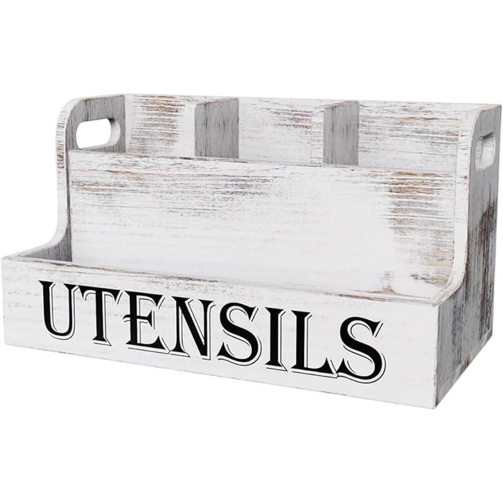 Besteck-aufbewahrungsbox Aus Holz Im Ländlichen Stil, Weisser Küchenutensilienhalter, Grosser Utensi