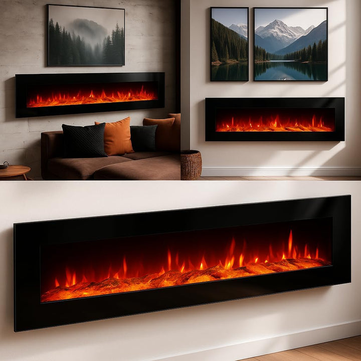 Elektrokamin Wandkamin Ben 250cm mit LED Flammensimulation - Farbwechsel - inkl. Fernbedienung, Time